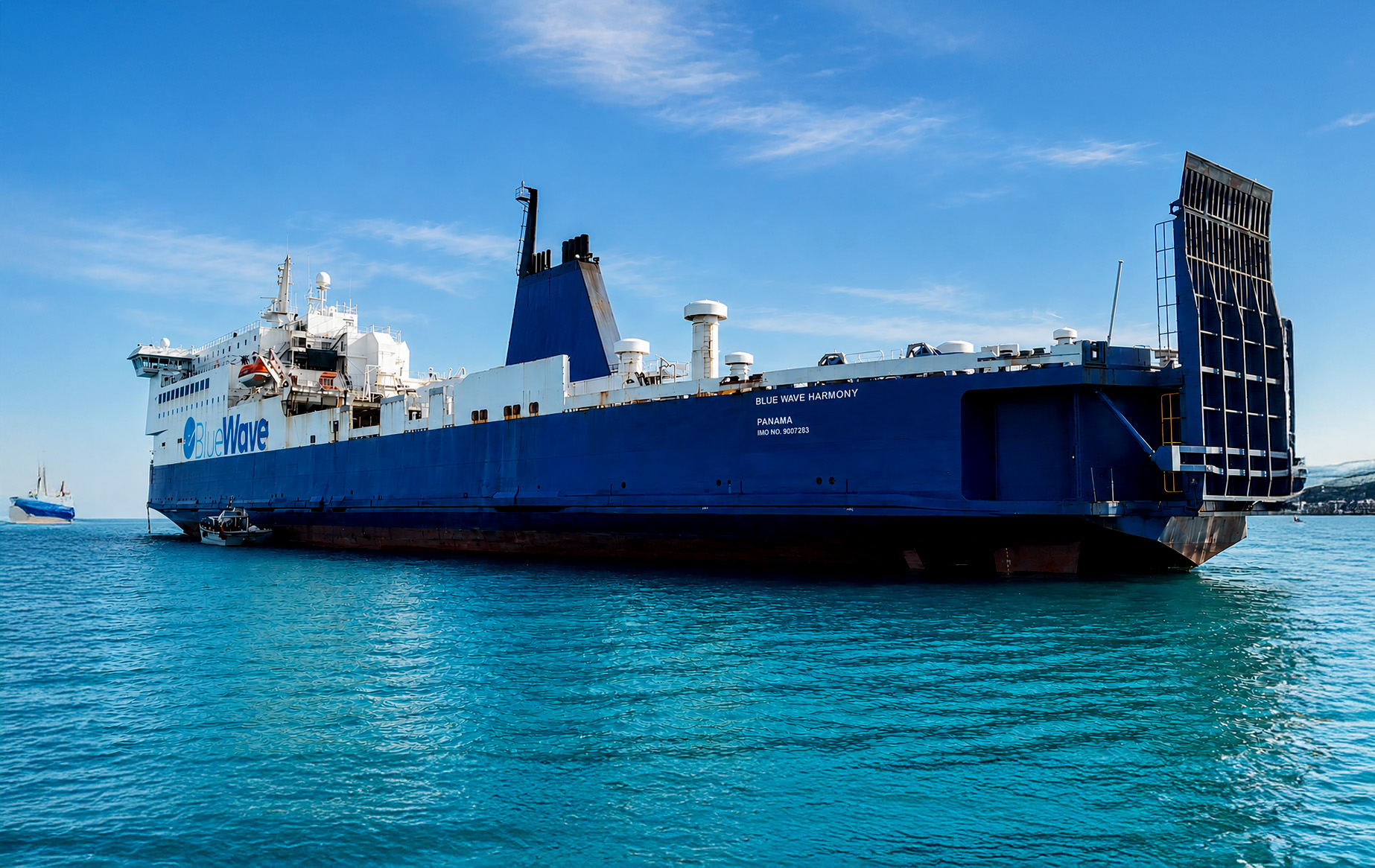 Ro-Ro vessel Blue Wave Harmony at anchor